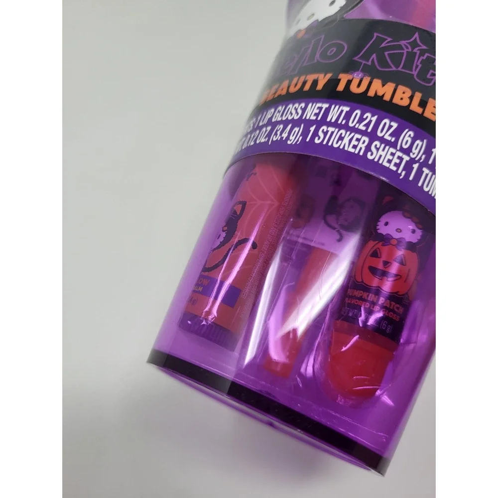 Hello Kitty 12 Oz Tumbler Halloween Theme Beauty Lip Gloss Purple with Straw New